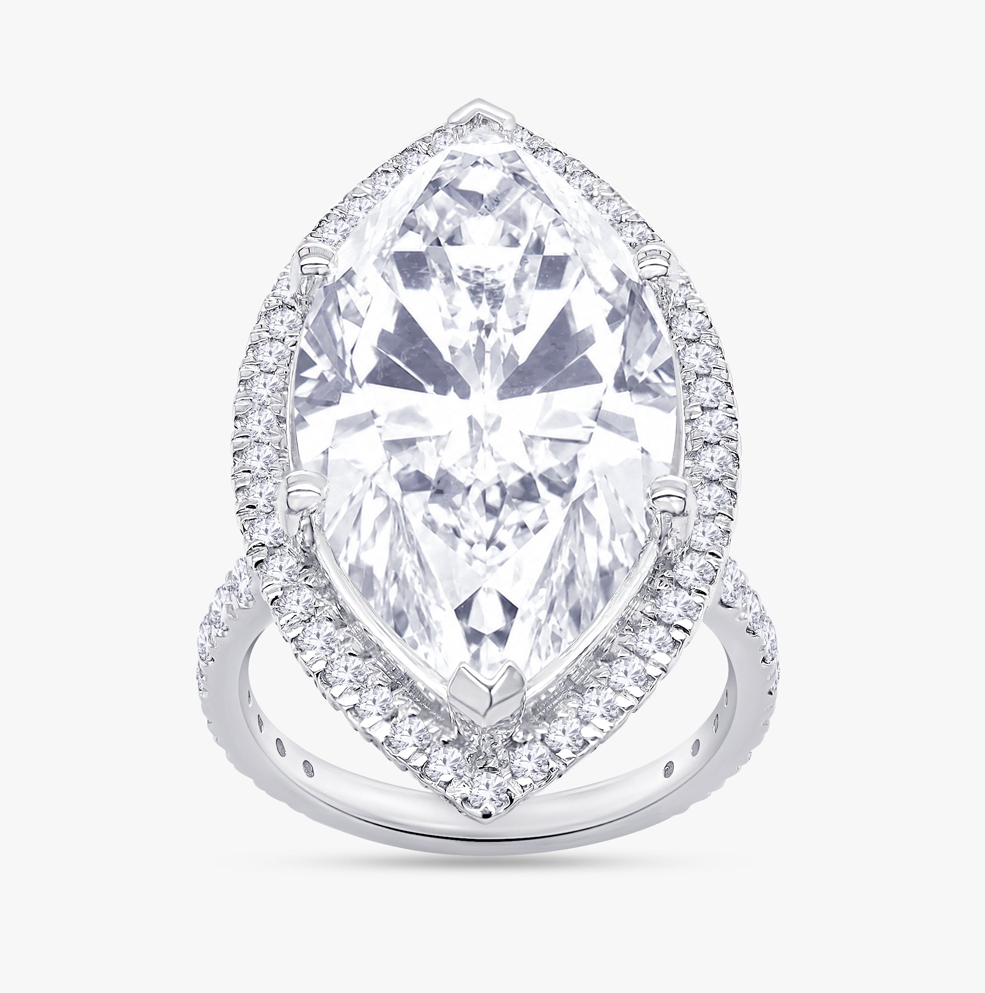 13.00 Carat Marquise and Round Cut Lab Grown Diamond Hidden Halo Ring