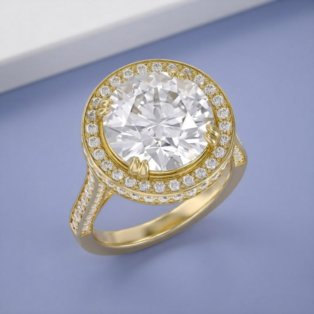 8.40 CTW Round Lab-Grown Diamond Halo Engagement Ring in Yellow Gold