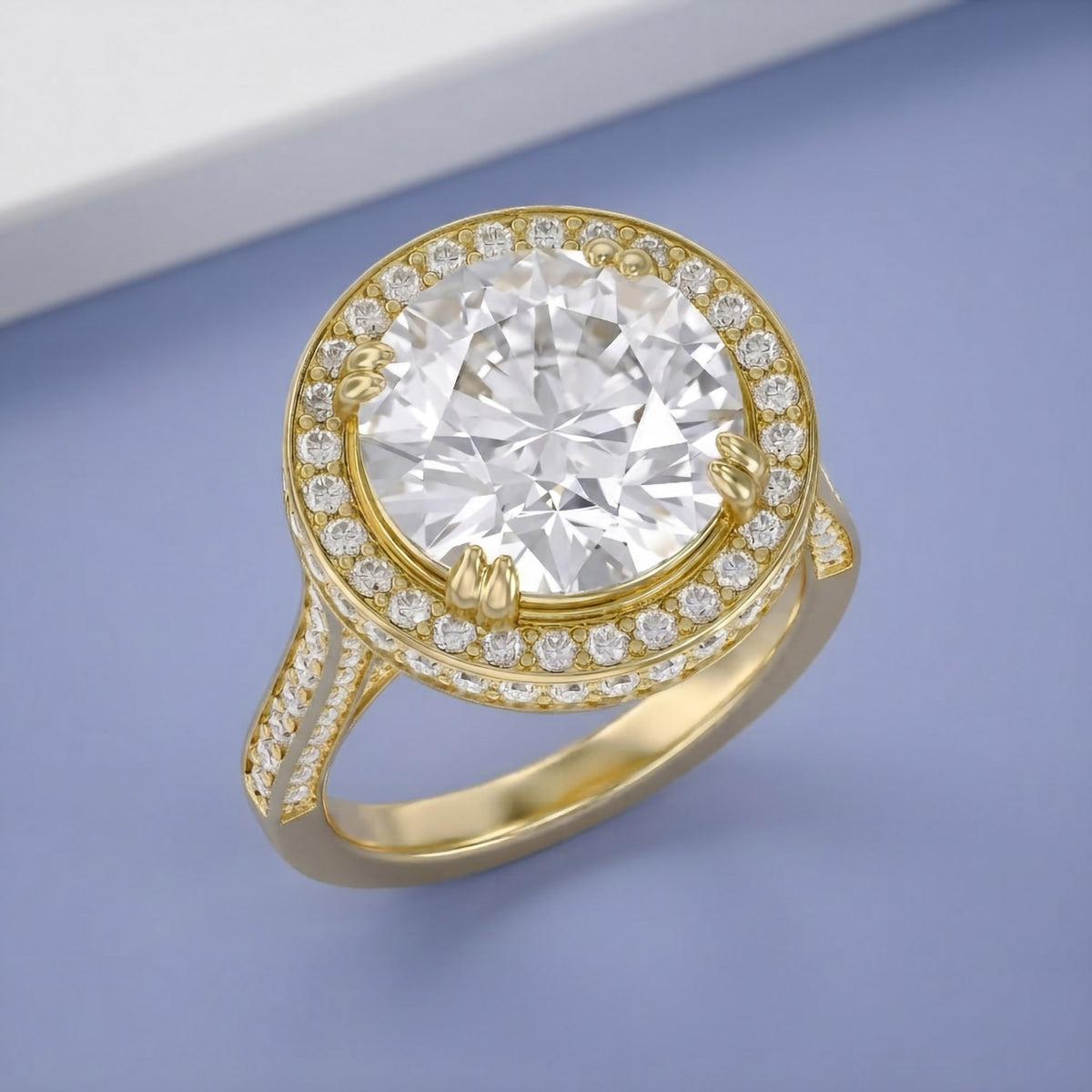 8.40 CTW Round Lab-Grown Diamond Halo Engagement Ring in Yellow Gold