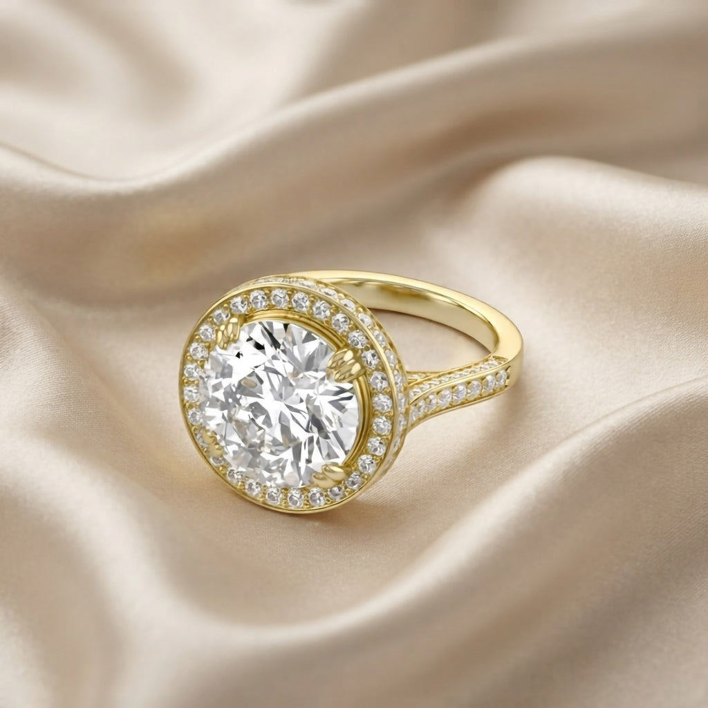 8.40 CTW Round Lab-Grown Diamond Halo Engagement Ring in Yellow Gold