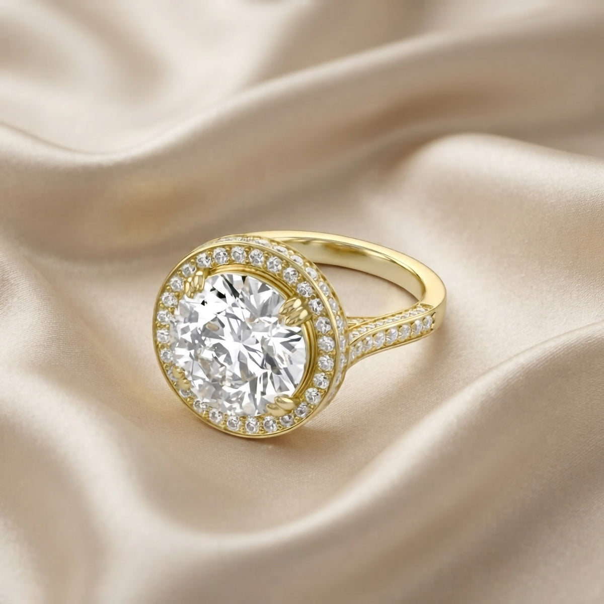 8.40 CTW Round Lab-Grown Diamond Halo Engagement Ring in Yellow Gold