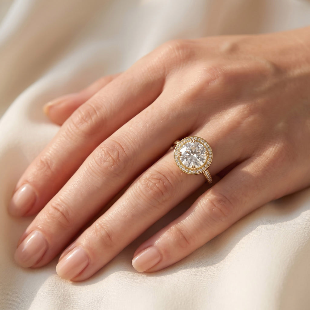 8.40 CTW Round Lab-Grown Diamond Halo Engagement Ring in Yellow Gold