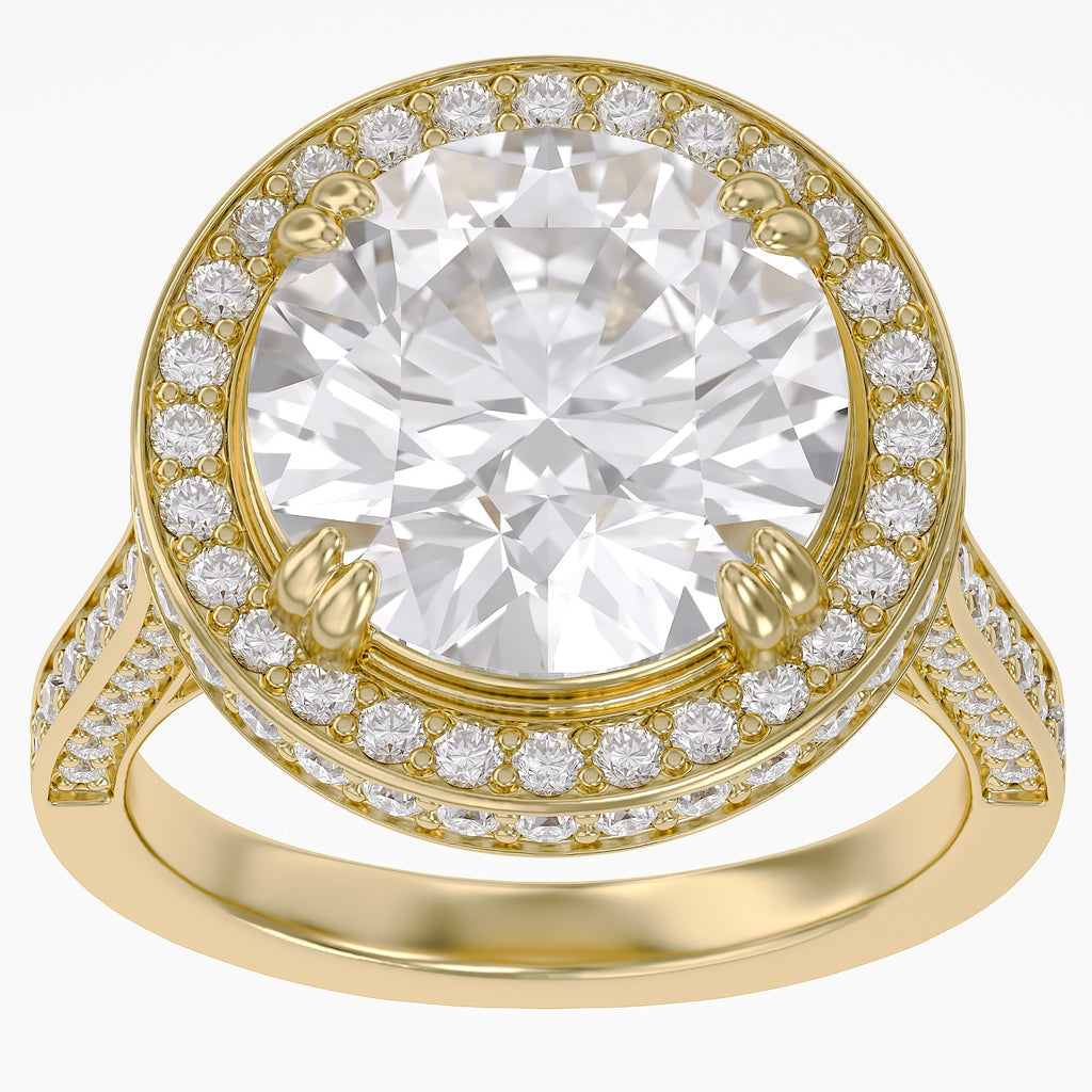 8.40 CTW Round Lab-Grown Diamond Halo Engagement Ring in Yellow Gold