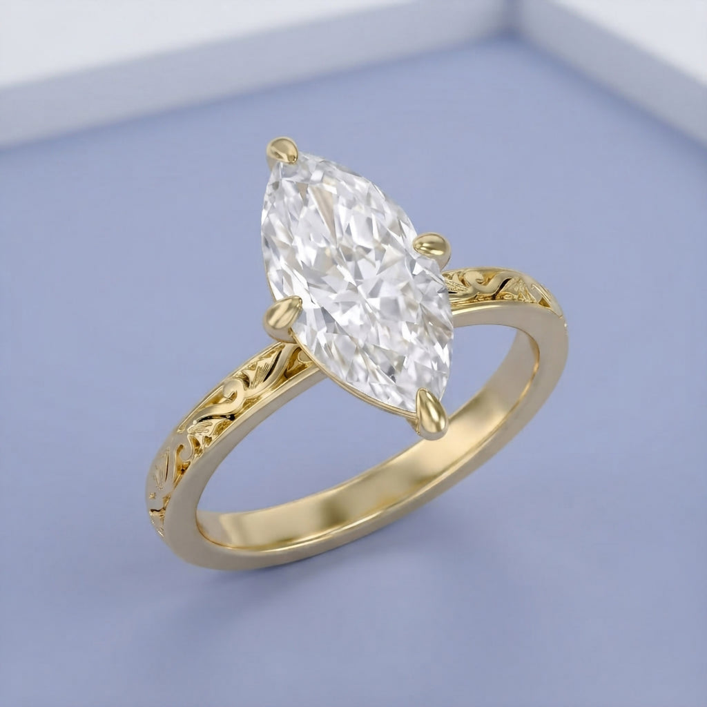 3.05 Carat Marquise Cut Lab Grown Diamond Solitaire Ring