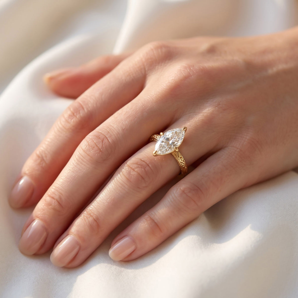 3.05 Carat Marquise Cut Lab Grown Diamond Solitaire Ring