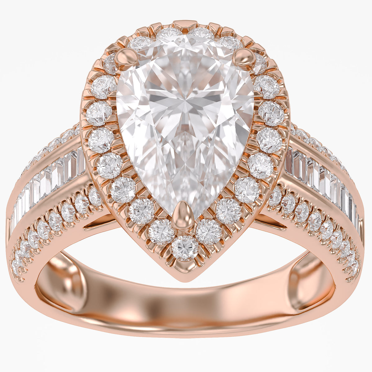 4.20 CTW Pear Cut Lab Grown Diamond Tapered Baguette Ring