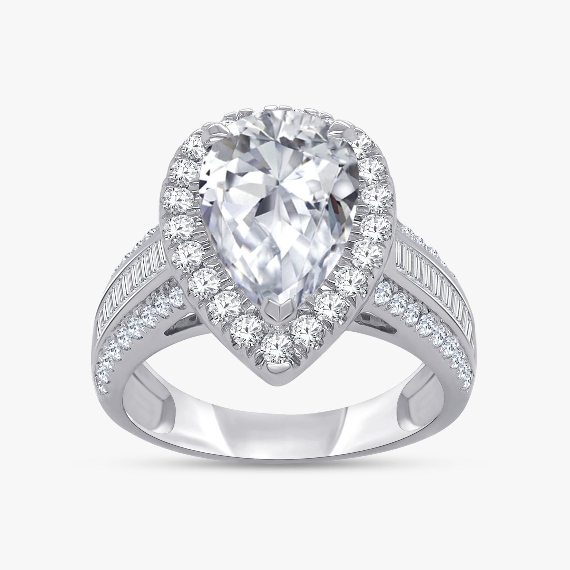 4.29 CTW Pear Cut Lab Grown Diamond Tapered Baguette Ring