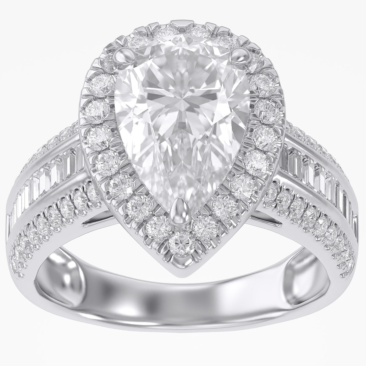 4.20 CTW Pear Cut Lab Grown Diamond Tapered Baguette Ring