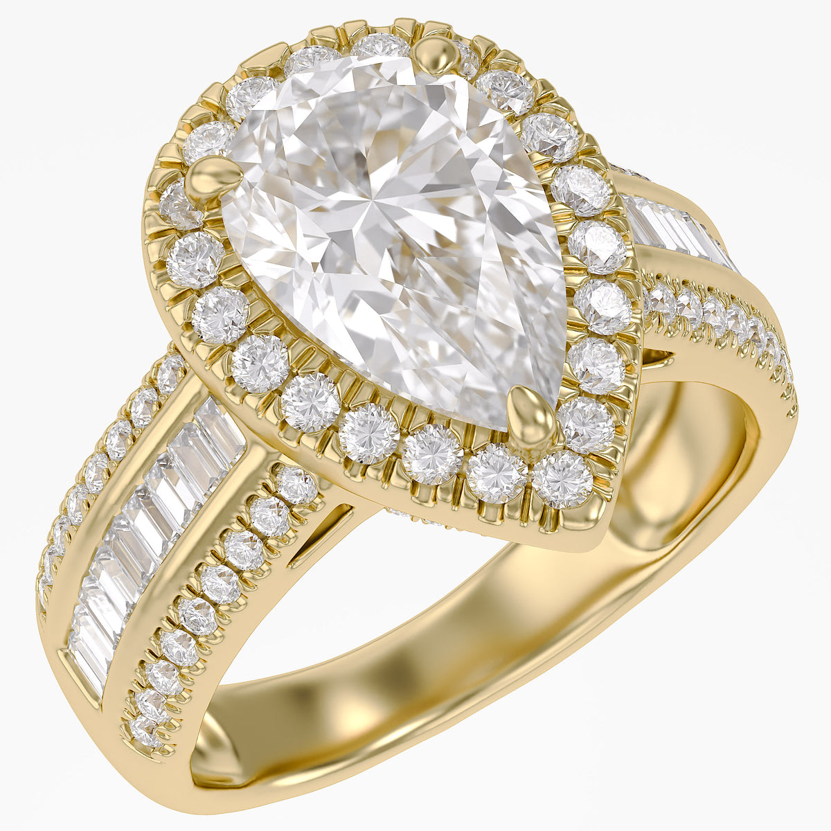 4.20 CTW Pear Cut Lab Grown Diamond Tapered Baguette Ring
