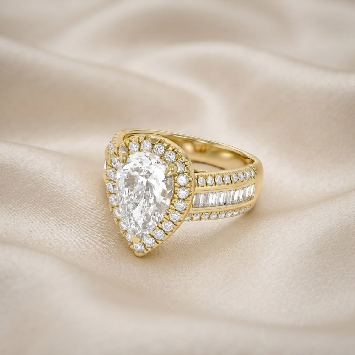 4.20 CTW Pear Cut Lab Grown Diamond Tapered Baguette Ring