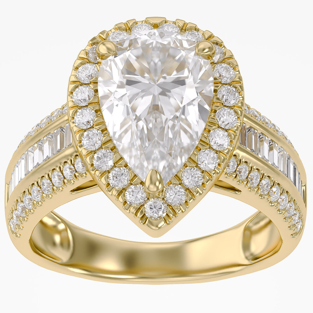 4.20 CTW Pear Cut Lab Grown Diamond Tapered Baguette Ring