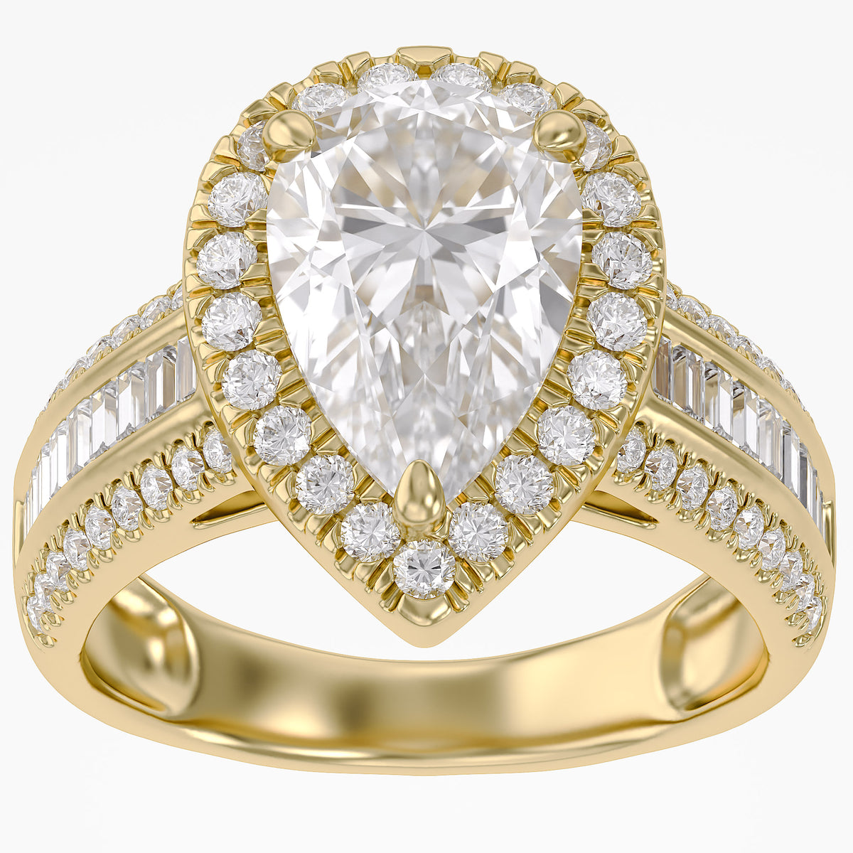 4.20 CTW Pear Cut Lab Grown Diamond Tapered Baguette Ring