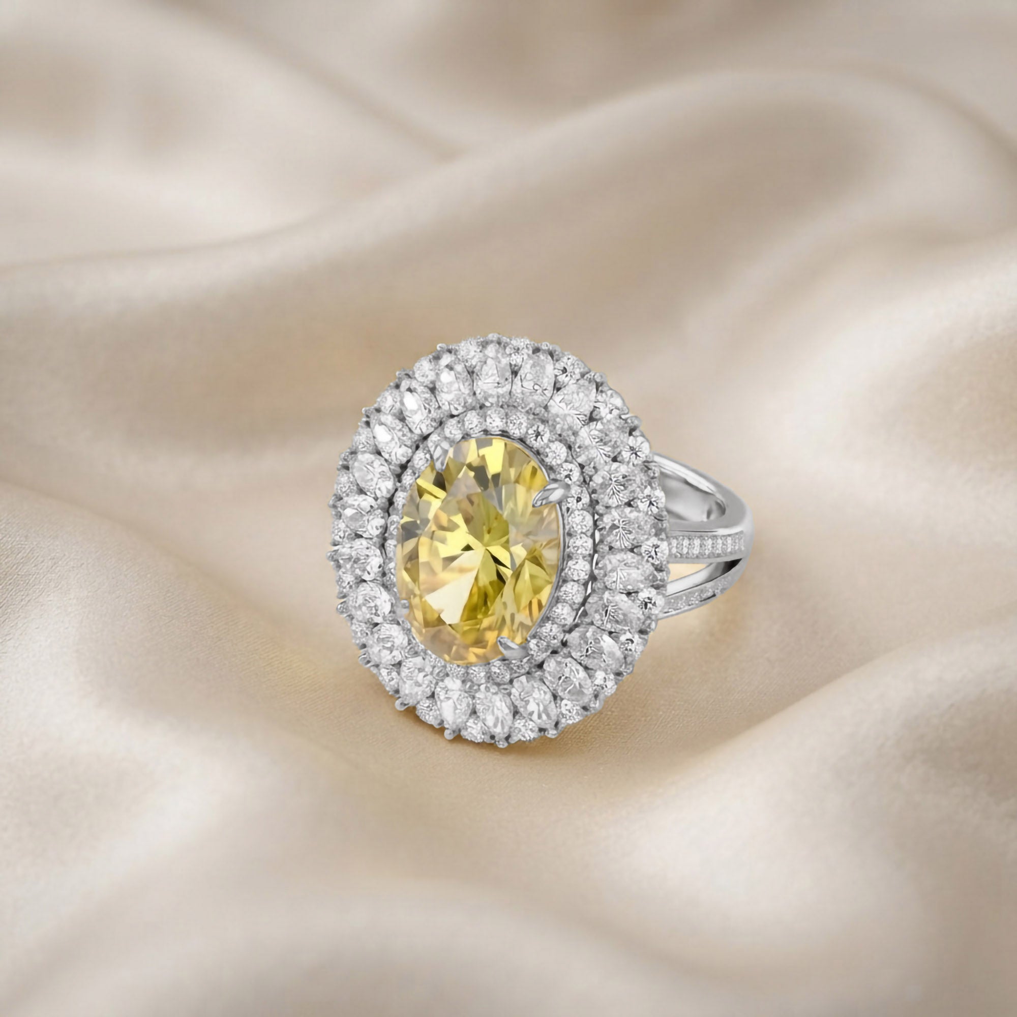 11.00 CT Oval Cut Lab Grown Diamond Split Shank Halo Engagement Ring