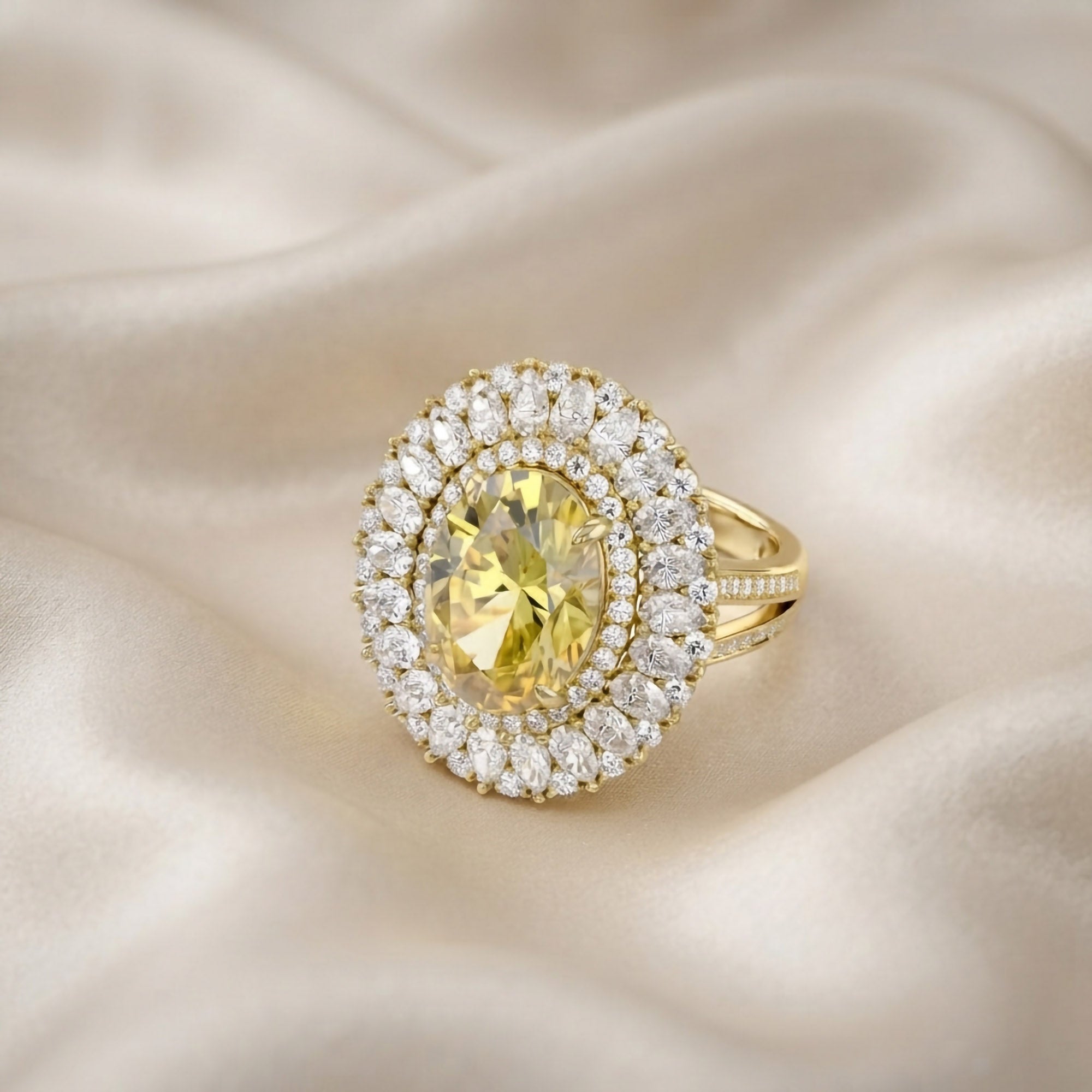 11.00 CT Oval Cut Lab Grown Diamond Split Shank Halo Engagement Ring