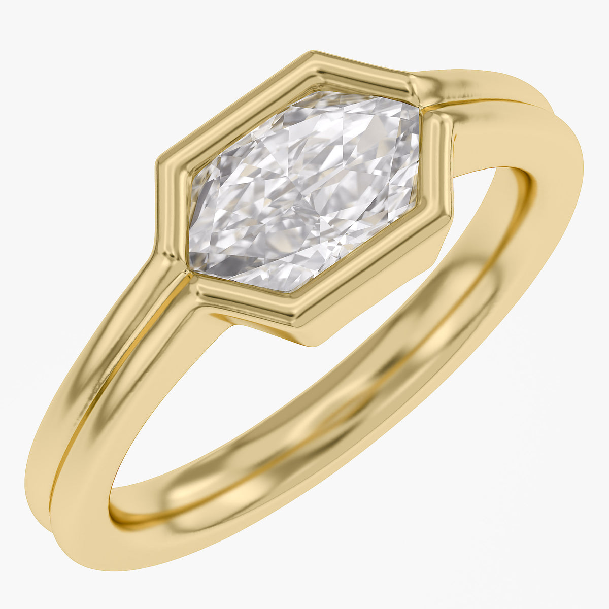 1.00 CTW Hexagon Lab Grown Diamond Bezel Set Solitaire Ring