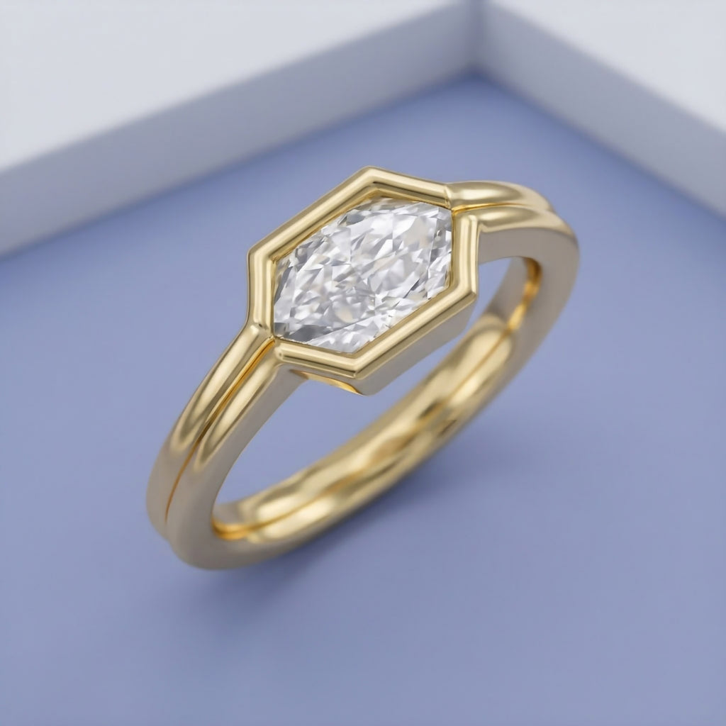 1.00 CTW Hexagon Lab Grown Diamond Bezel Set Solitaire Ring