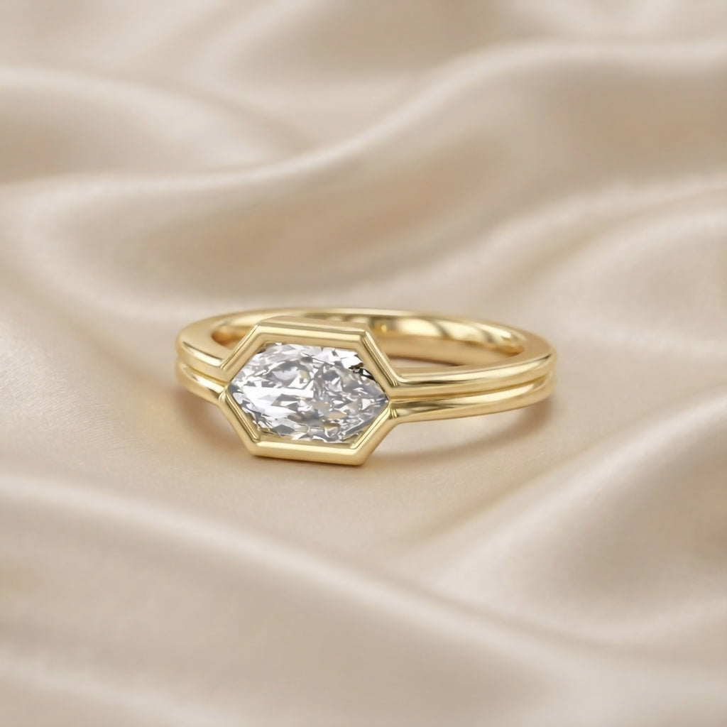 1.00 CTW Hexagon Lab Grown Diamond Bezel Set Solitaire Ring