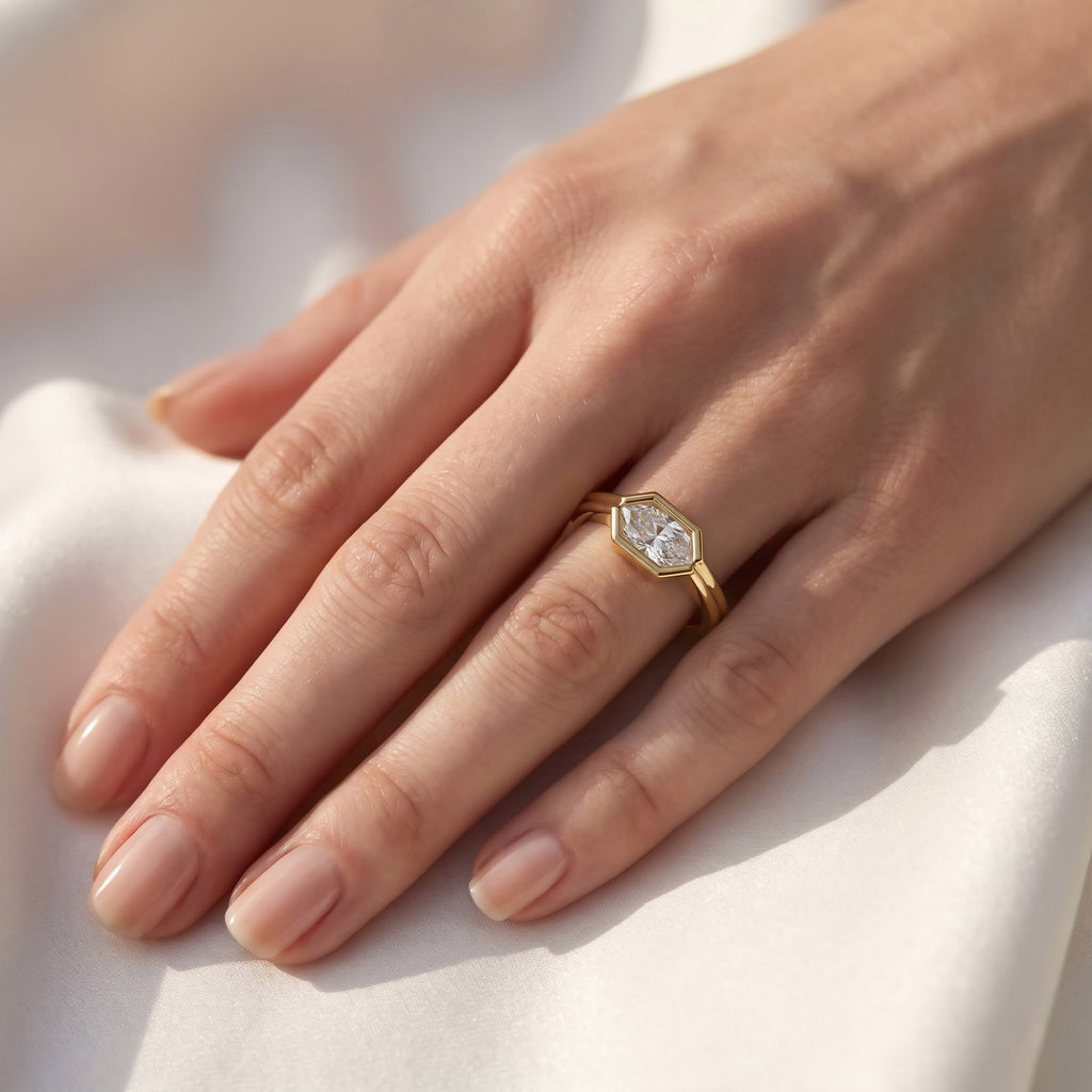 1.00 CTW Hexagon Lab Grown Diamond Bezel Set Solitaire Ring