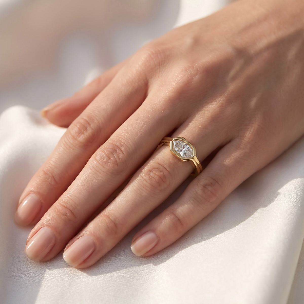 1.00 CTW Hexagon Lab Grown Diamond Bezel Set Solitaire Ring