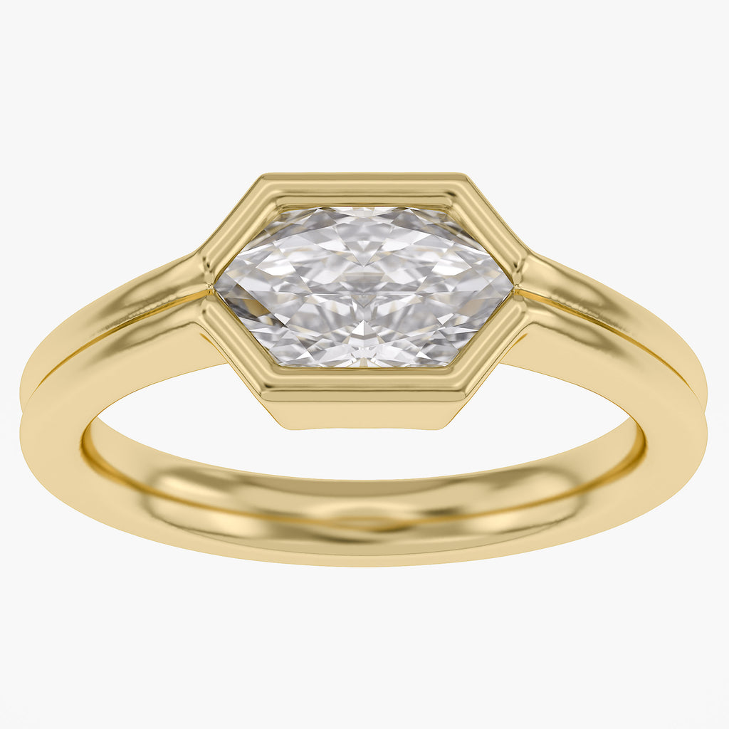 1.00 CTW Hexagon Lab Grown Diamond Bezel Set Solitaire Ring