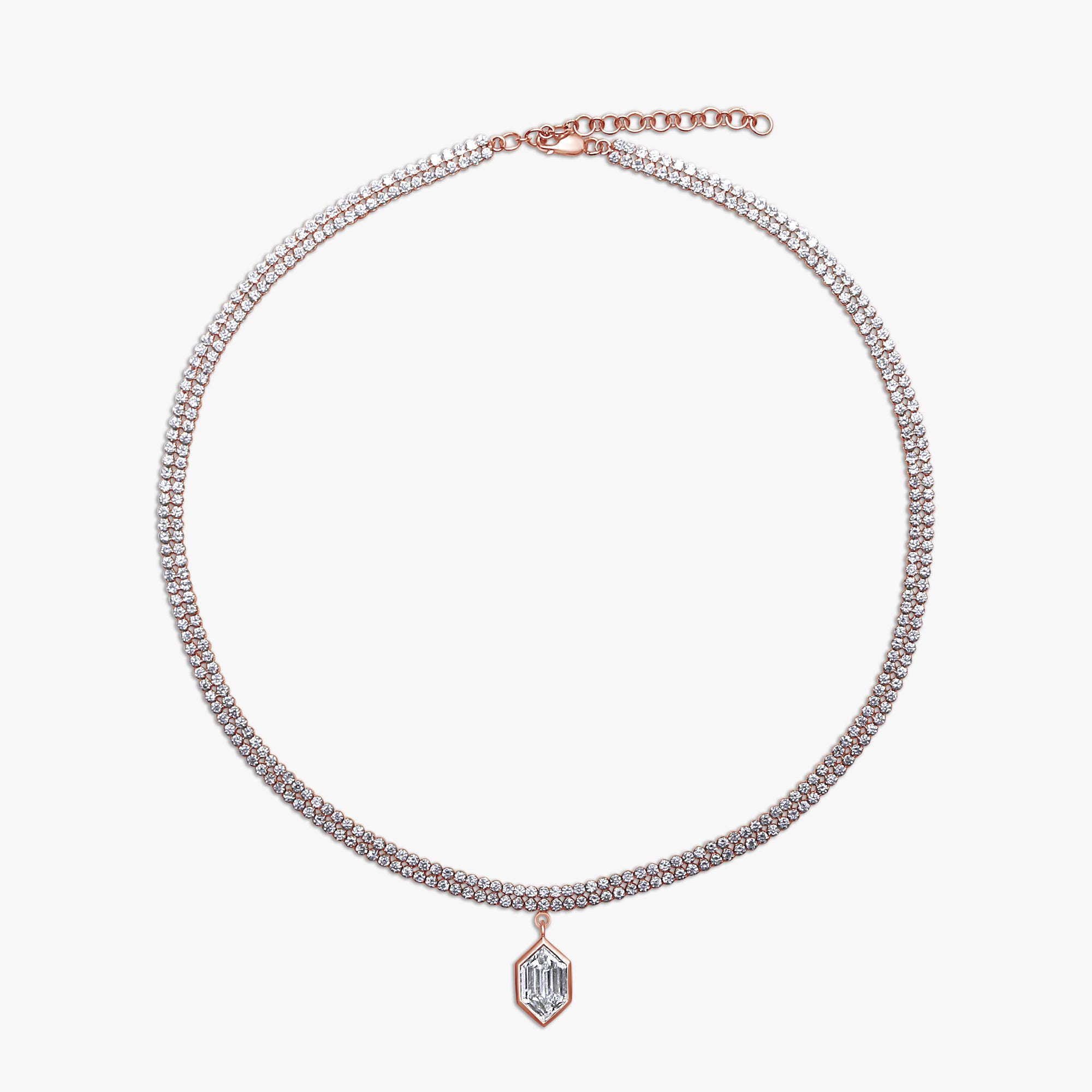8.75 Carat Hexagon and Round Cut Lab Grown Diamond Teniss Necklace