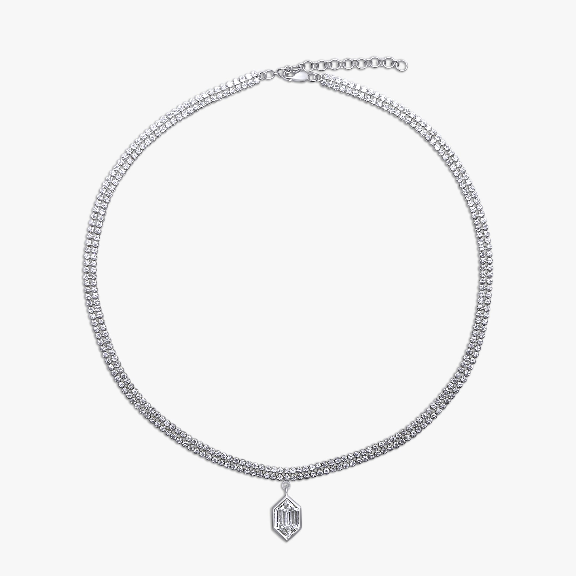 8.75 Carat Hexagon and Round Cut Lab Grown Diamond Teniss Necklace