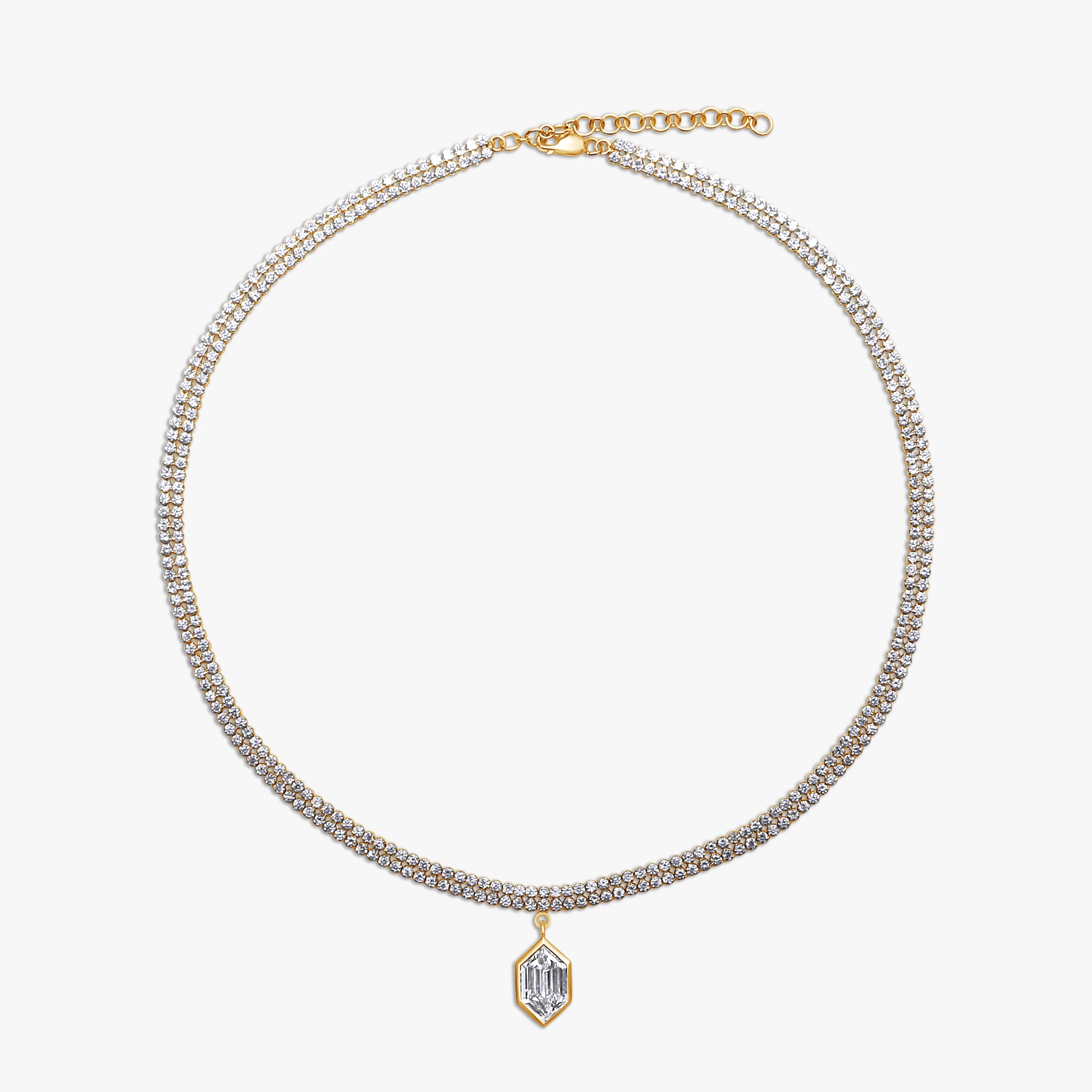8.75 Carat Hexagon and Round Cut Lab Grown Diamond Teniss Necklace