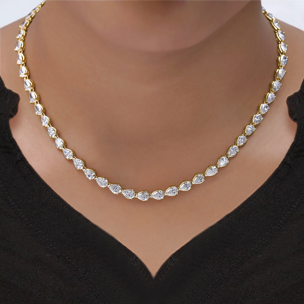 16.50 Carat Pear and Round Lab Grown Diamond Tennis Necklace