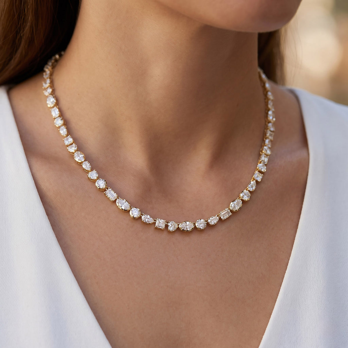 16.30 Carat Multishape Lab Grown Diamond Tennis Necklace