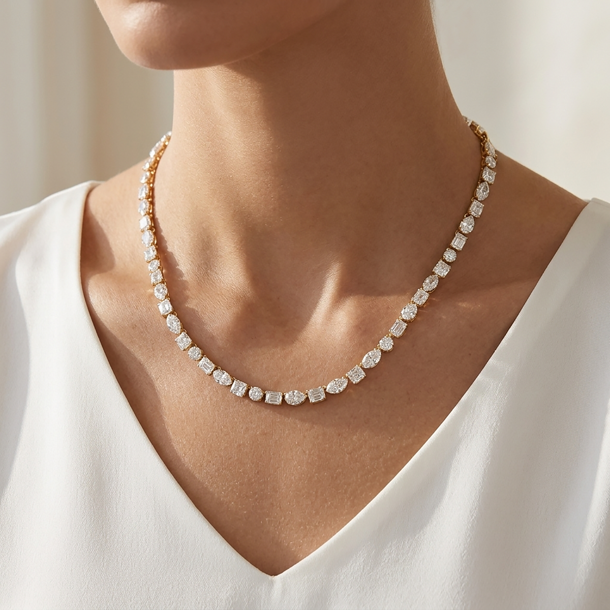 11.00 Carat Multishape Lab Grown Diamond Tennis Necklace