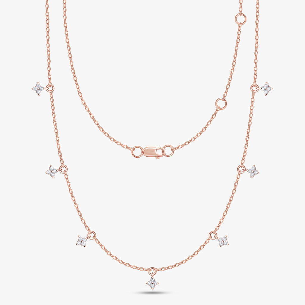0.28 Carat Round Cut Lab Grown Diamond Tennis Flower Charm Necklace