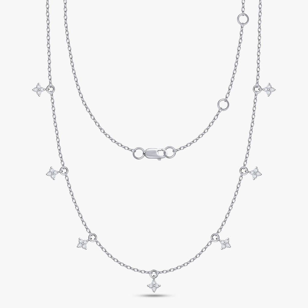 0.28 Carat Round Cut Lab Grown Diamond Tennis Flower Charm Necklace