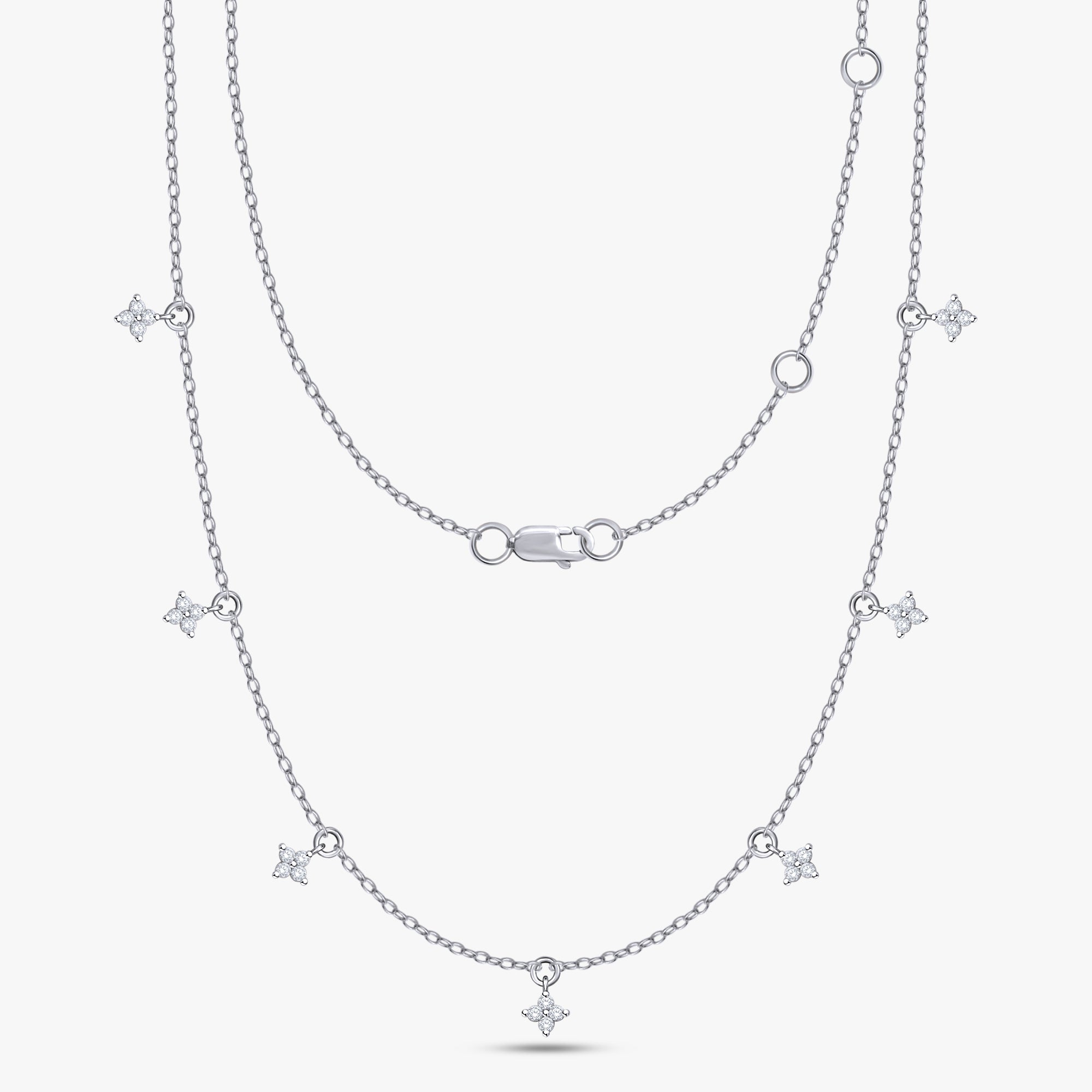 0.30 Carat Round Cut Lab Grown Diamond Tennis Flower Charm Necklace