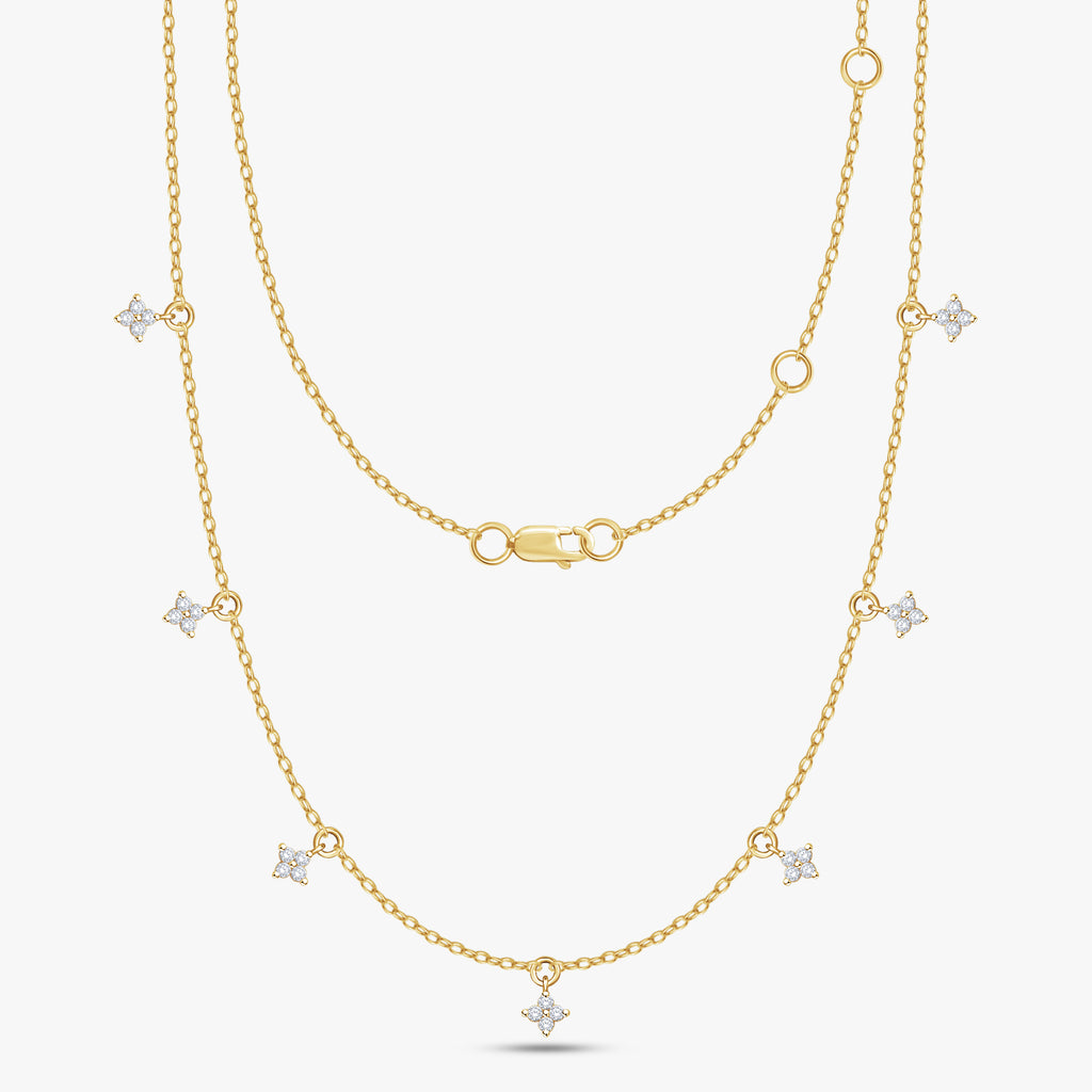 0.28 Carat Round Cut Lab Grown Diamond Tennis Flower Charm Necklace