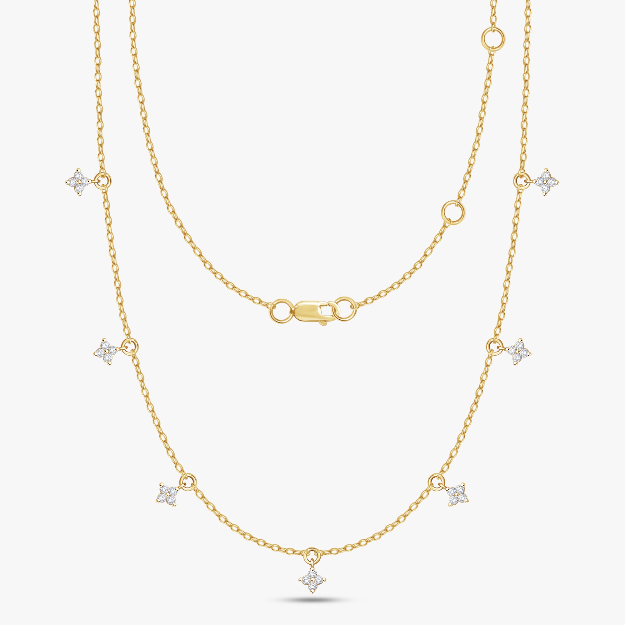0.30 Carat Round Cut Lab Grown Diamond Tennis Flower Charm Necklace