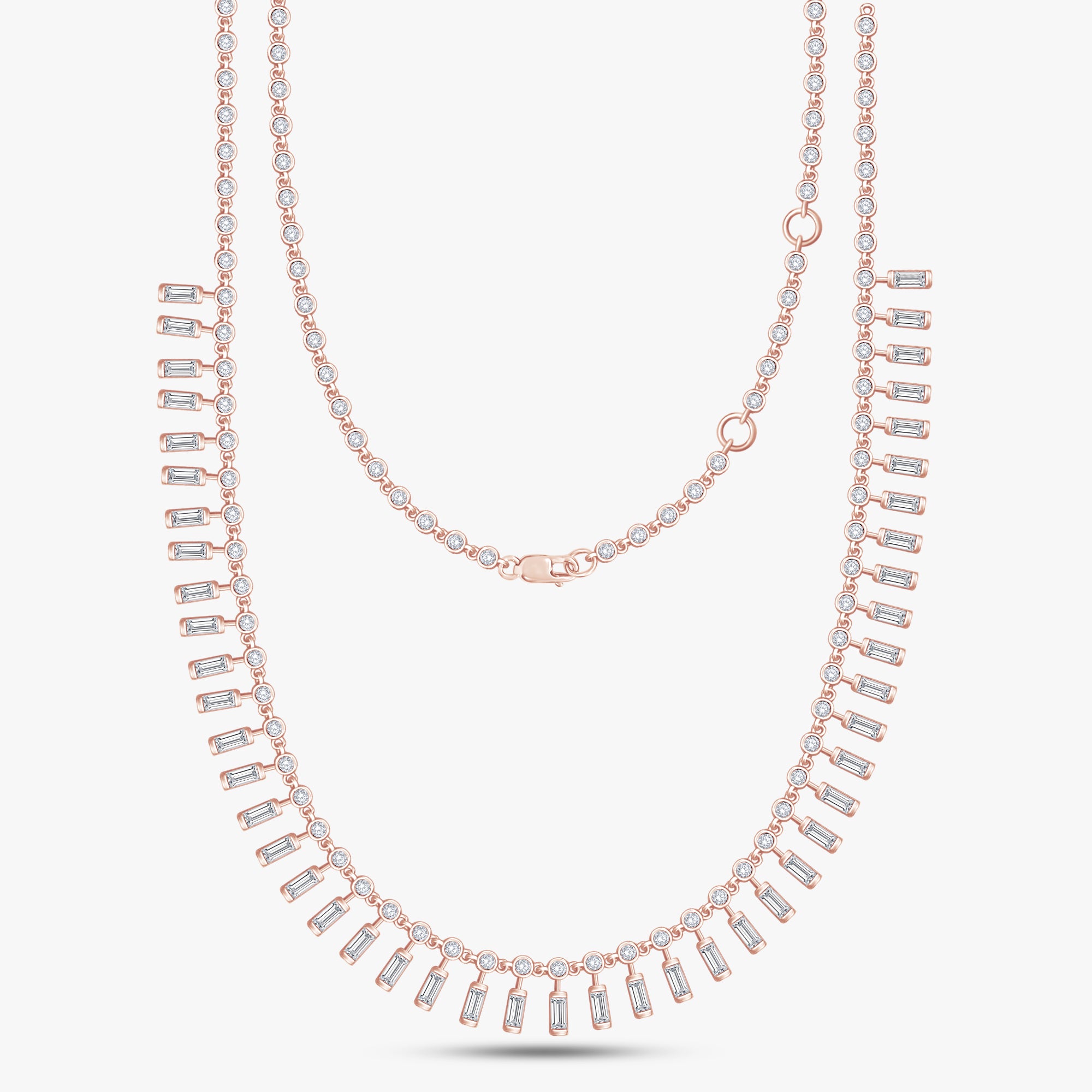 6.25 Carat Baguette and Round Shape Lab Grown Diamond Tennis Necklace
