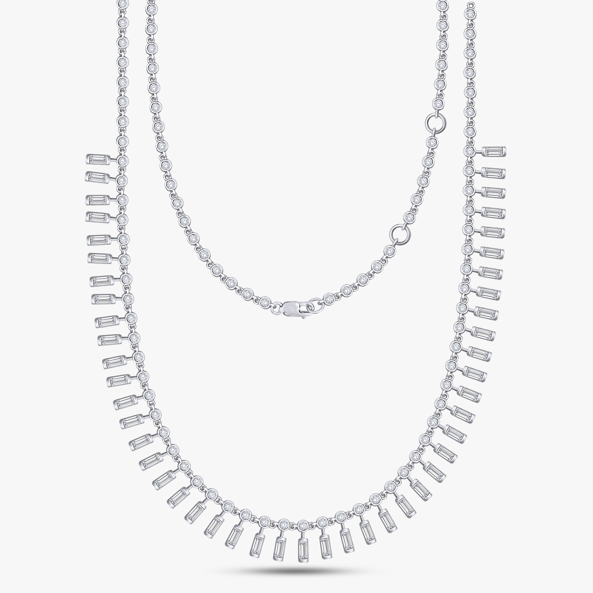 6.25 Carat Baguette and Round Shape Lab Grown Diamond Tennis Necklace