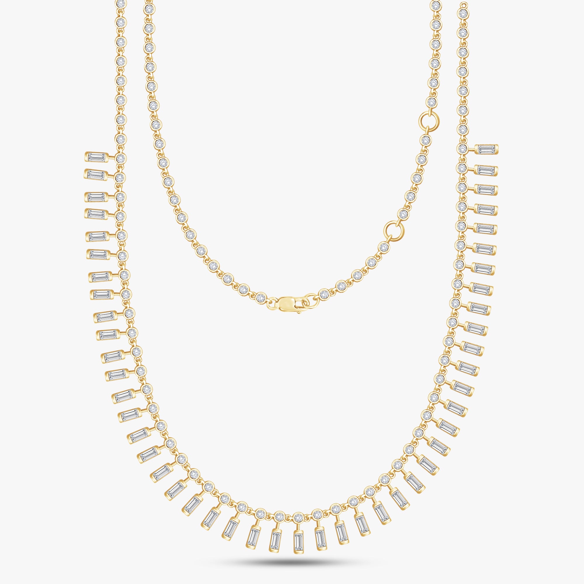 6.25 Carat Baguette and Round Shape Lab Grown Diamond Tennis Necklace
