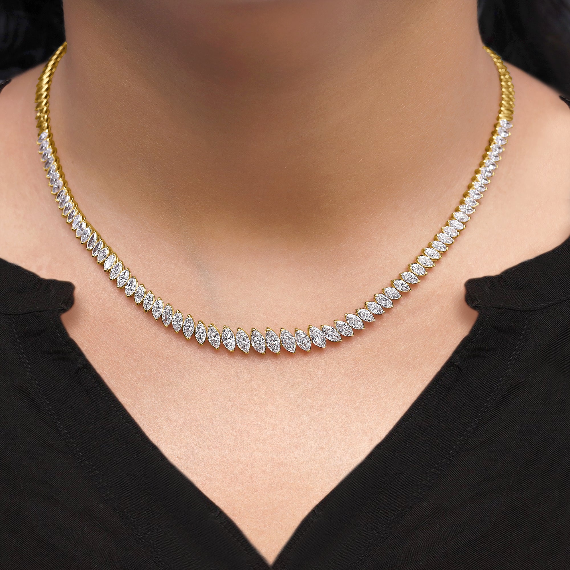 9.25 Carat Marquise Cut Lab Grown Diamond Tennis Necklace