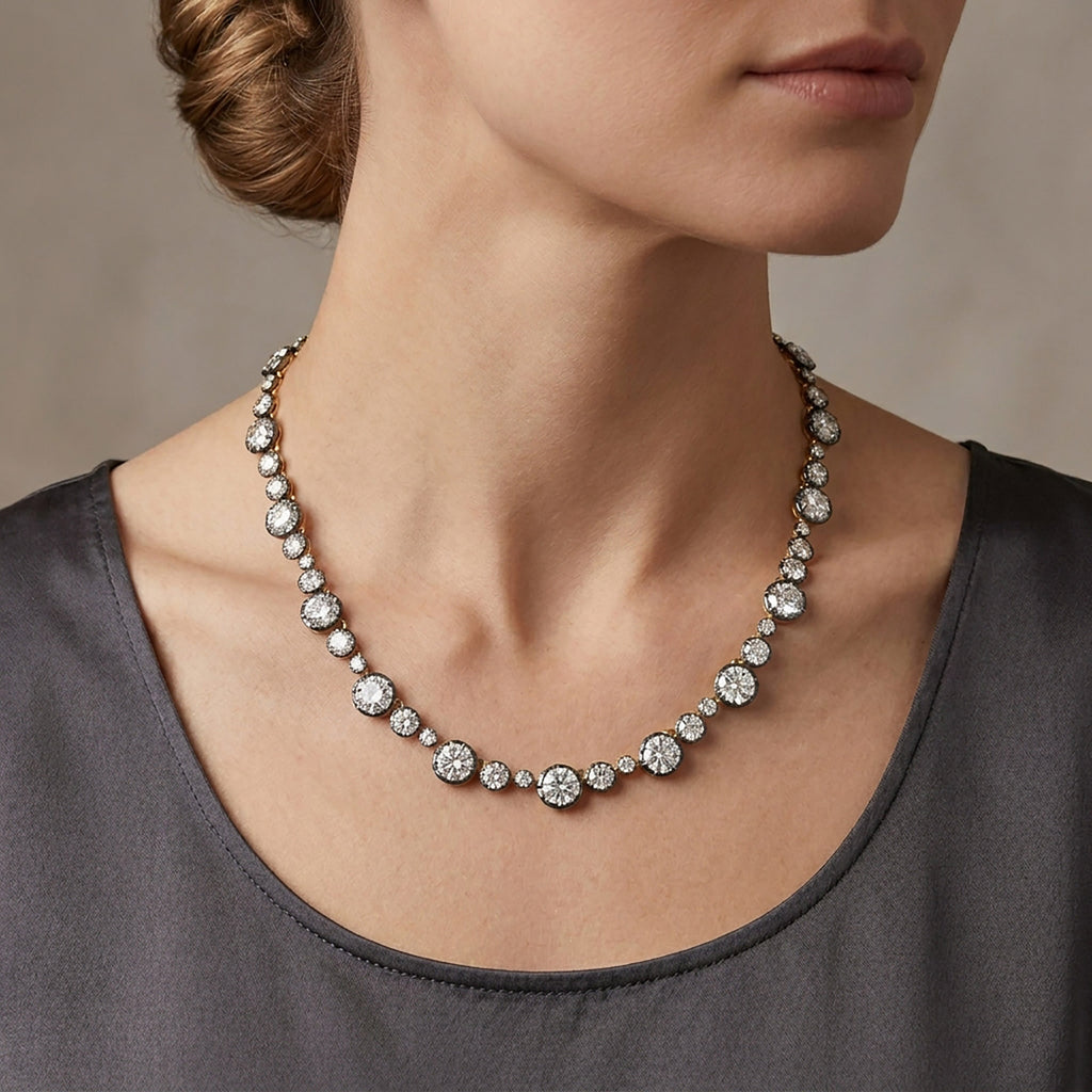Round Shape 31.15 Carat Lab Grown Diamond Two Tone Tennis necklace