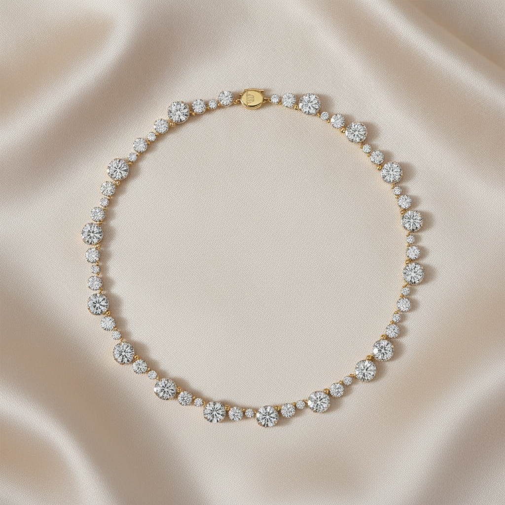 Round Shape 31.15 Carat Lab Grown Diamond Two Tone Tennis necklace