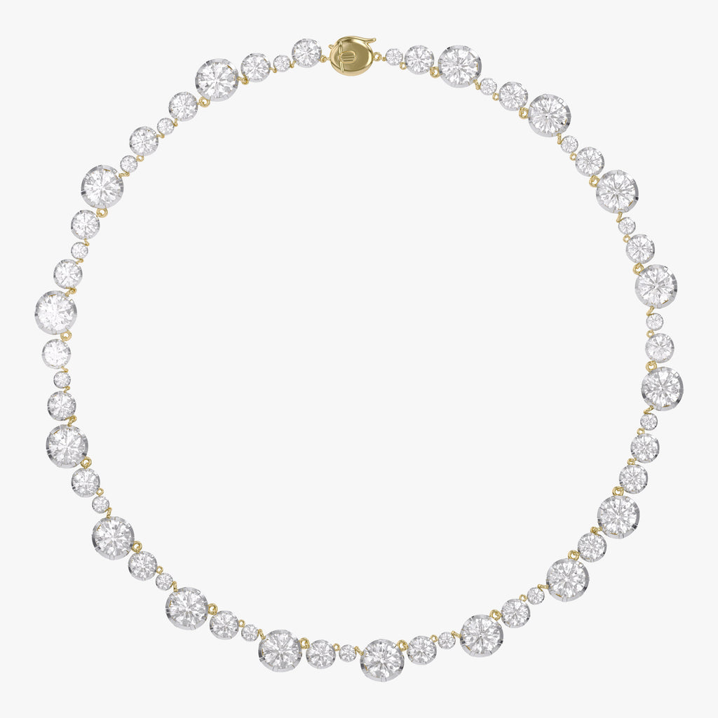 Round Shape 31.15 Carat Lab Grown Diamond Two Tone Tennis necklace