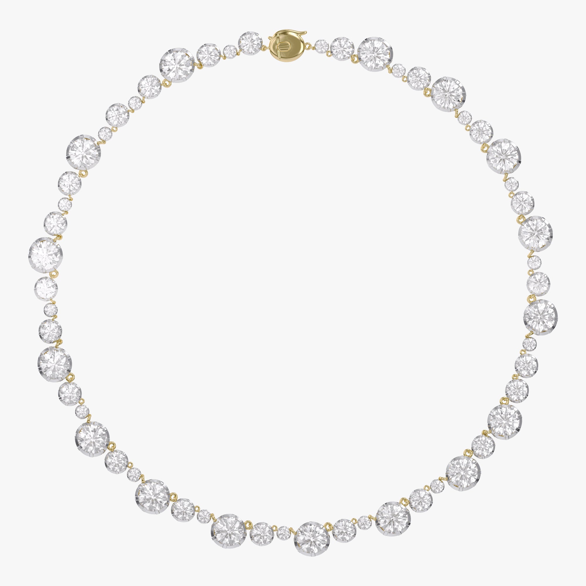 Round Shape 31.15 Carat Lab Grown Diamond Two Tone Tennis necklace