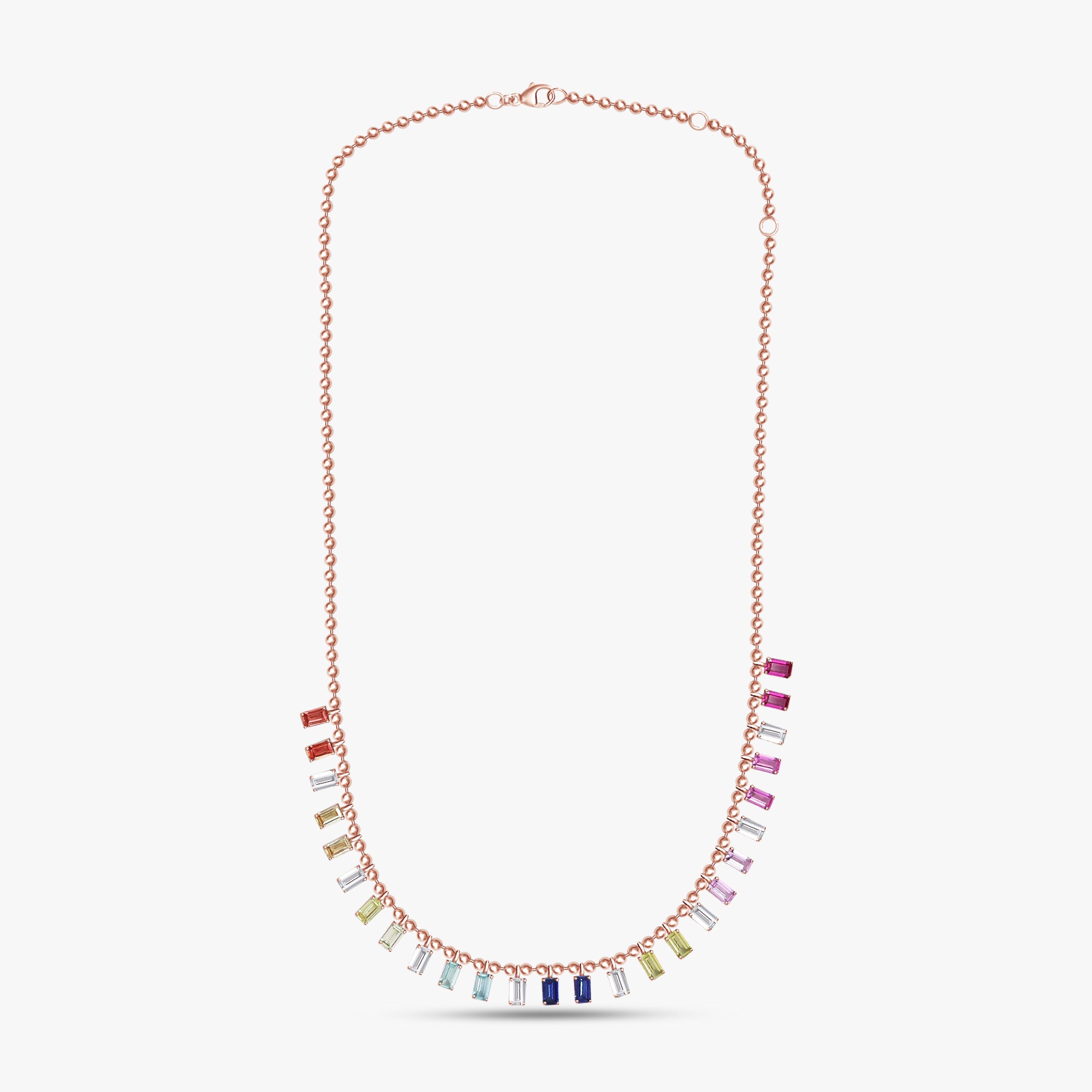 Multi Color Emerald Shape Lab Grown Gemstone Rainbow Bead Necklace
