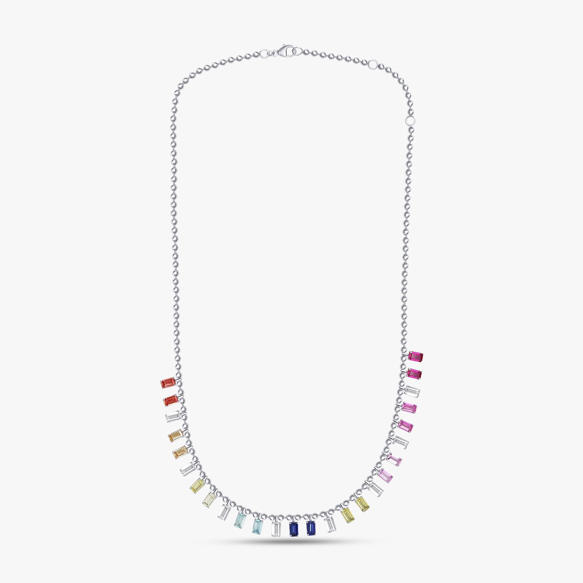 Multi Color Emerald Shape Lab Grown Gemstone Rainbow Bead Necklace
