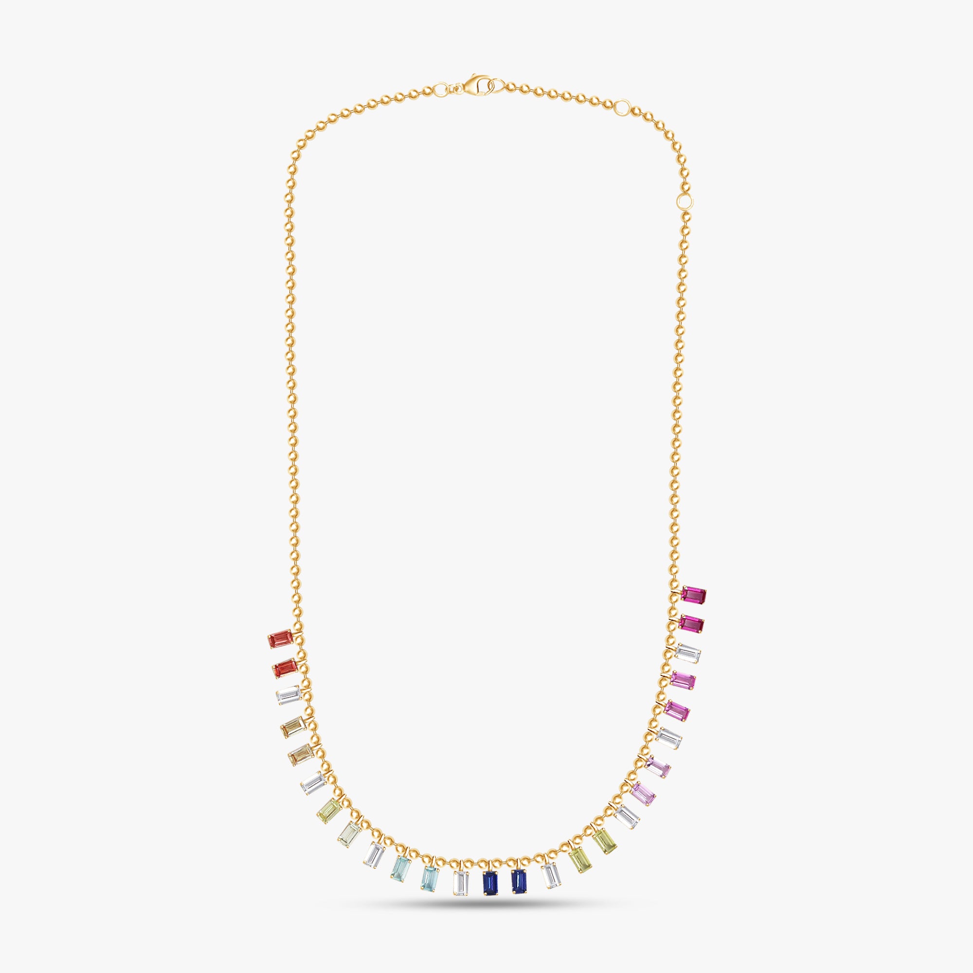 Multi Color Emerald Shape Lab Grown Gemstone Rainbow Bead Necklace