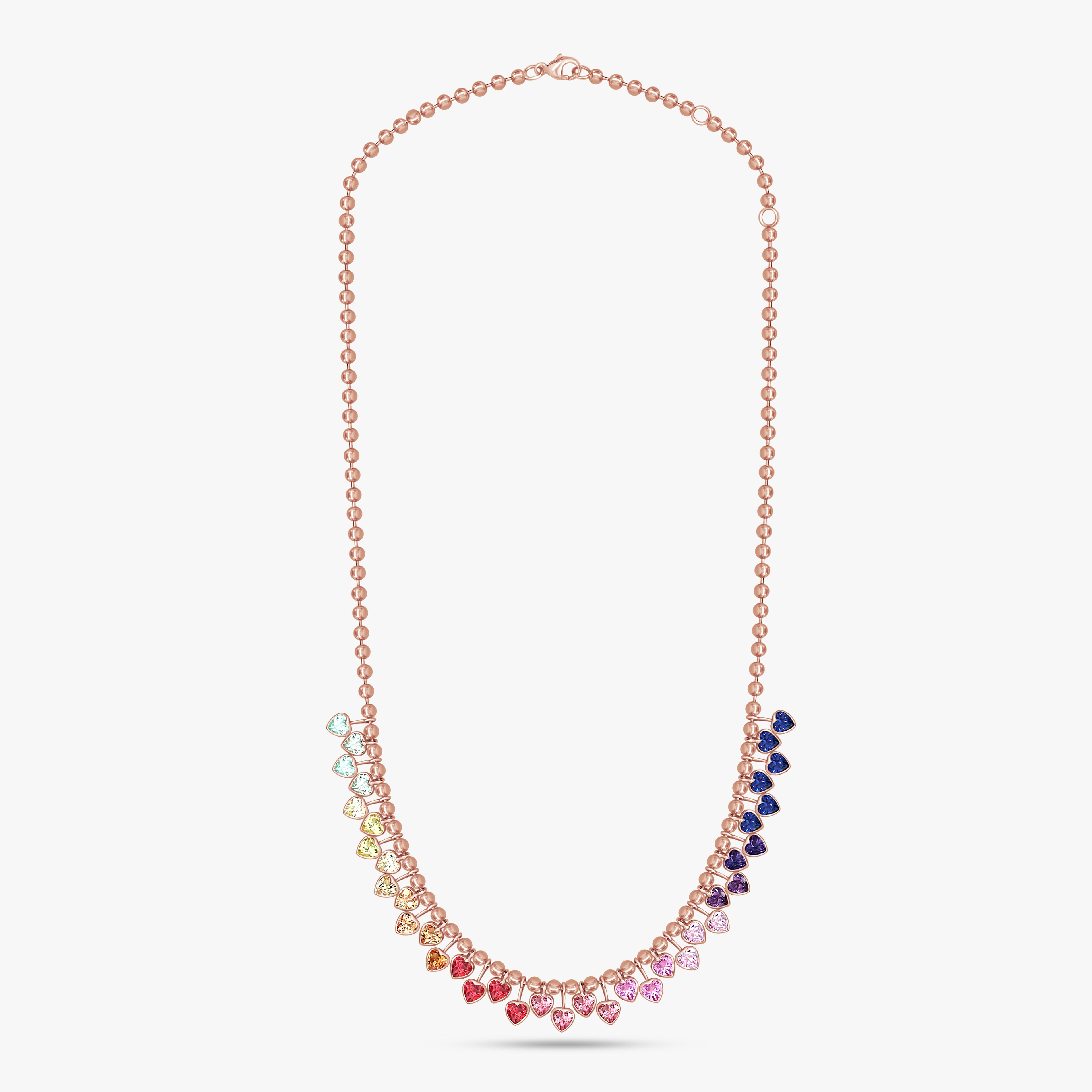 11.00 Carat Multicolor Heart Shape Lab Grown Gemstone Rainbow Bead Necklace