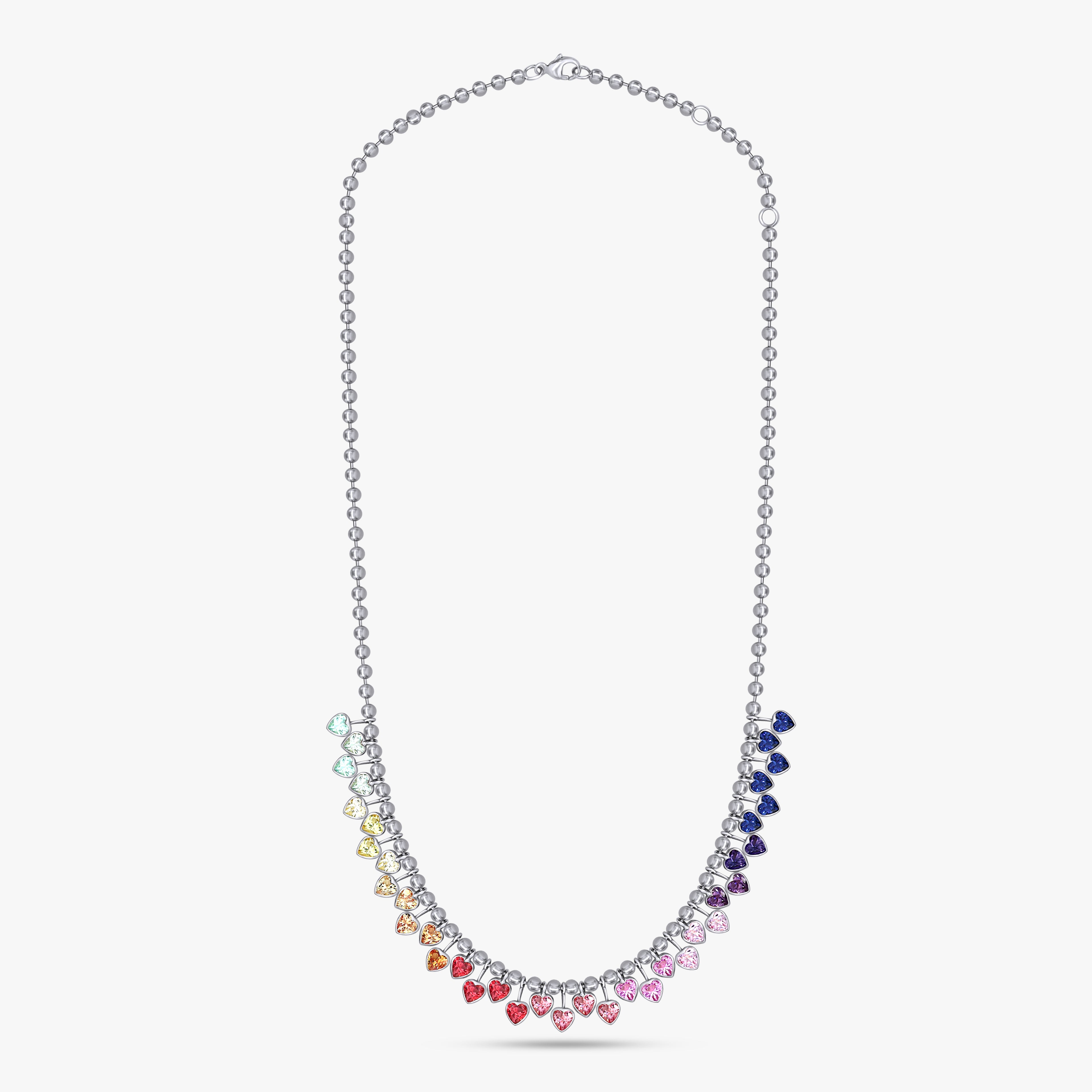 11.00 Carat Multicolor Heart Shape Lab Grown Gemstone Rainbow Bead Necklace