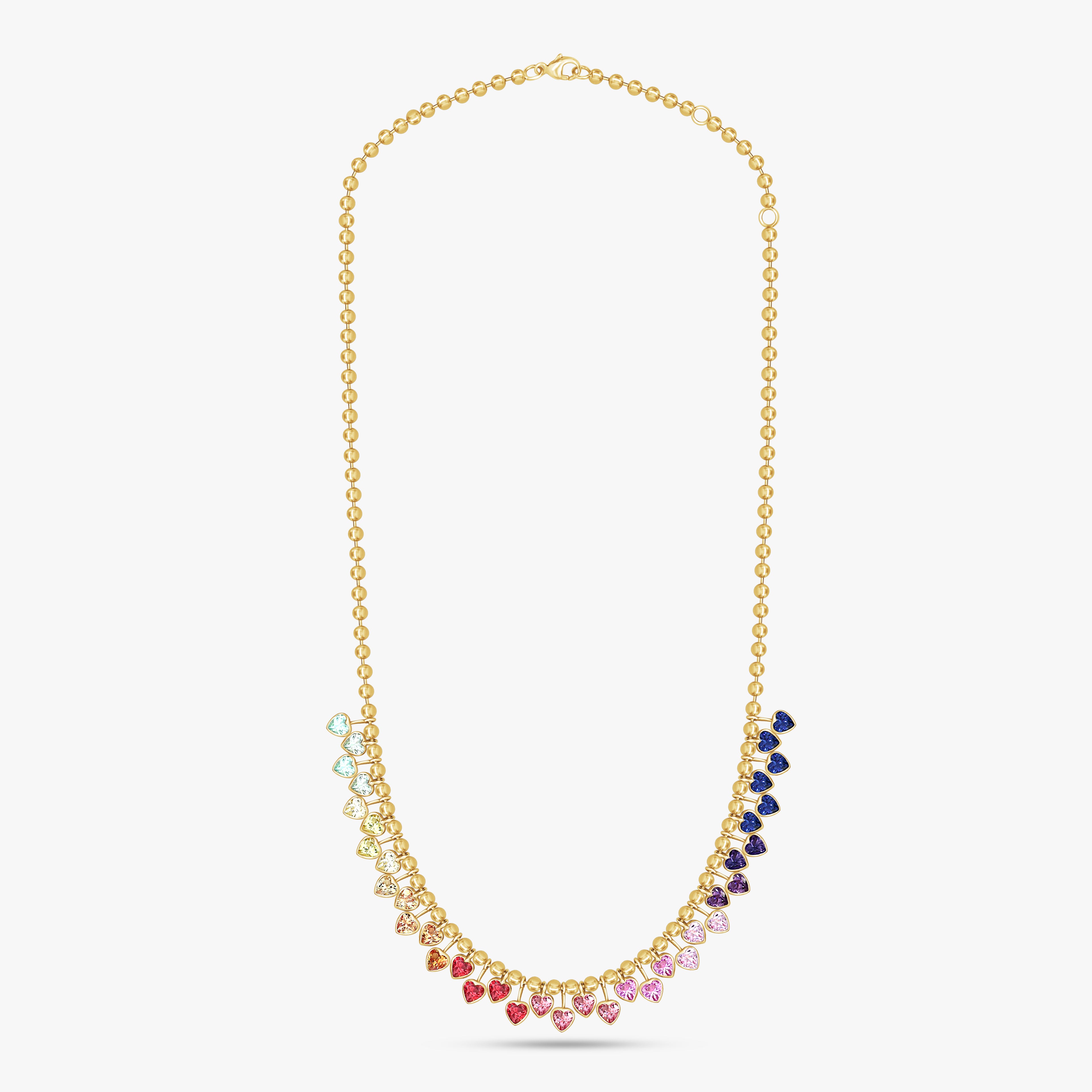 11.00 Carat Multicolor Heart Shape Lab Grown Gemstone Rainbow Bead Necklace