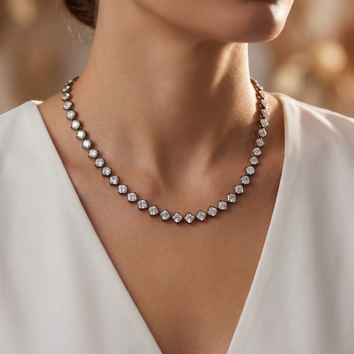 26.35 Carat Asscher Cut Lab Grown Diamond Tennis Necklace